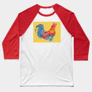 Rooster Chicken Watercolor Painting on Yellow Baseball T-Shirt